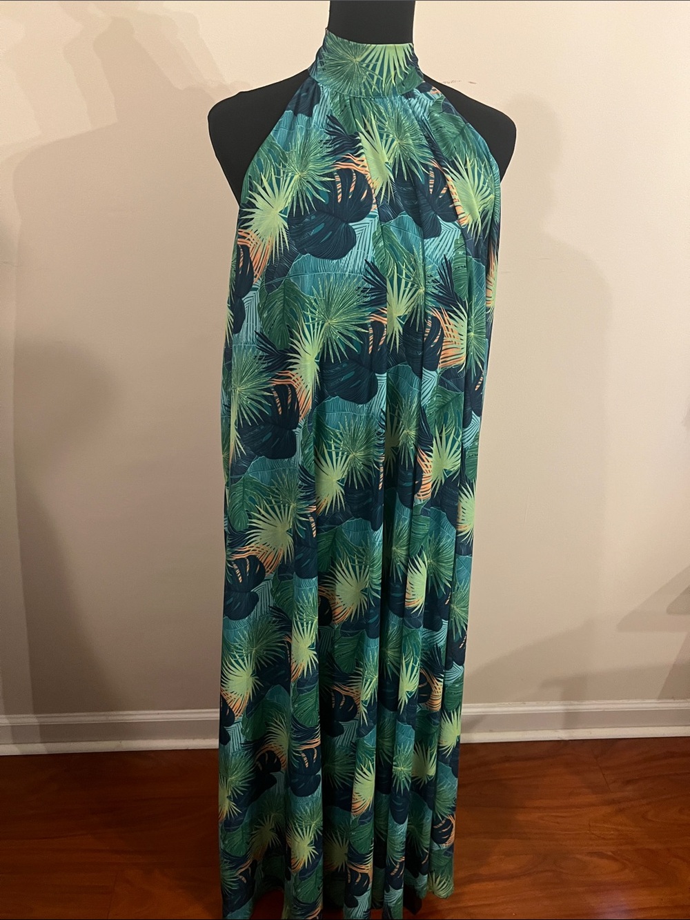 Palms Away Tropical Halter Maxi Skirt - Green Leaf Print
